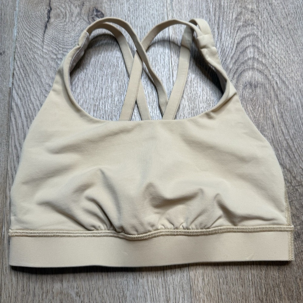 Lululemon Energy Bra Pale Linen Strappy Racerback Sports Bra Women's Size 2